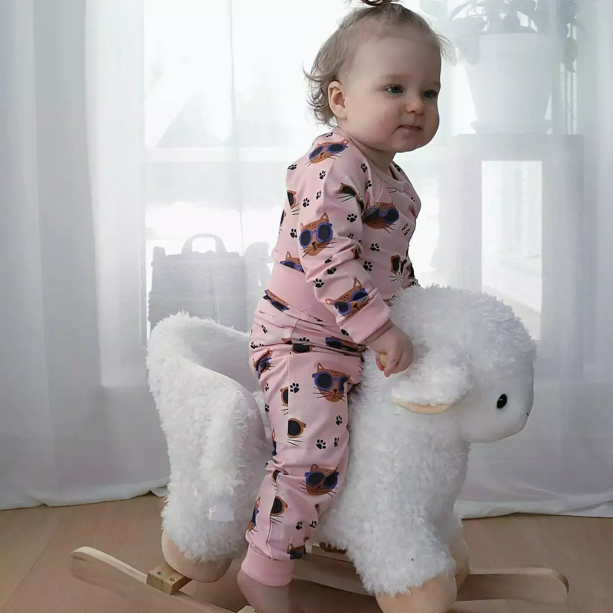 Barn Geggamoja Babybyxor|Bambukläder<Babybyxor Bambu Cool Cats rosa