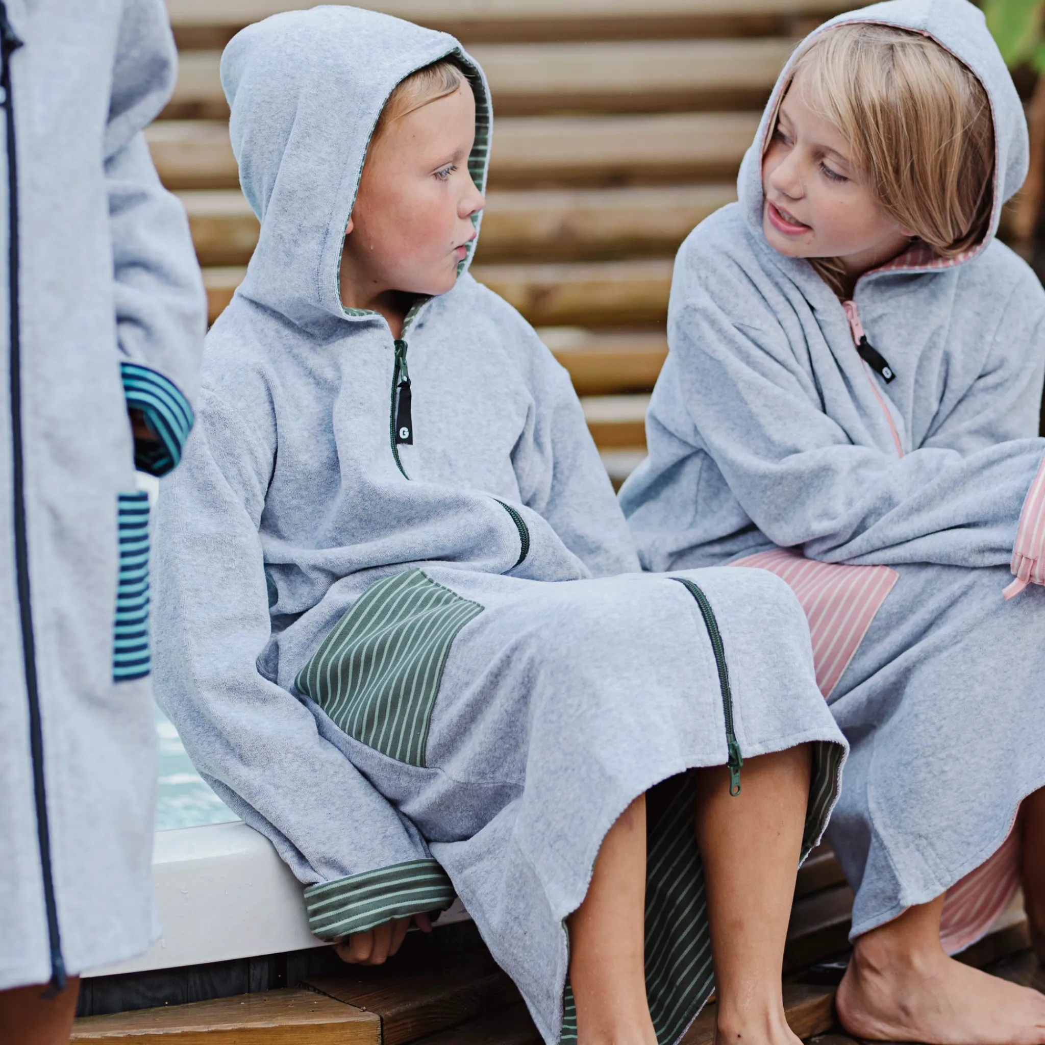 Barn Geggamoja Badrockar<Badrock Vändbar Gråmelerad/Grön