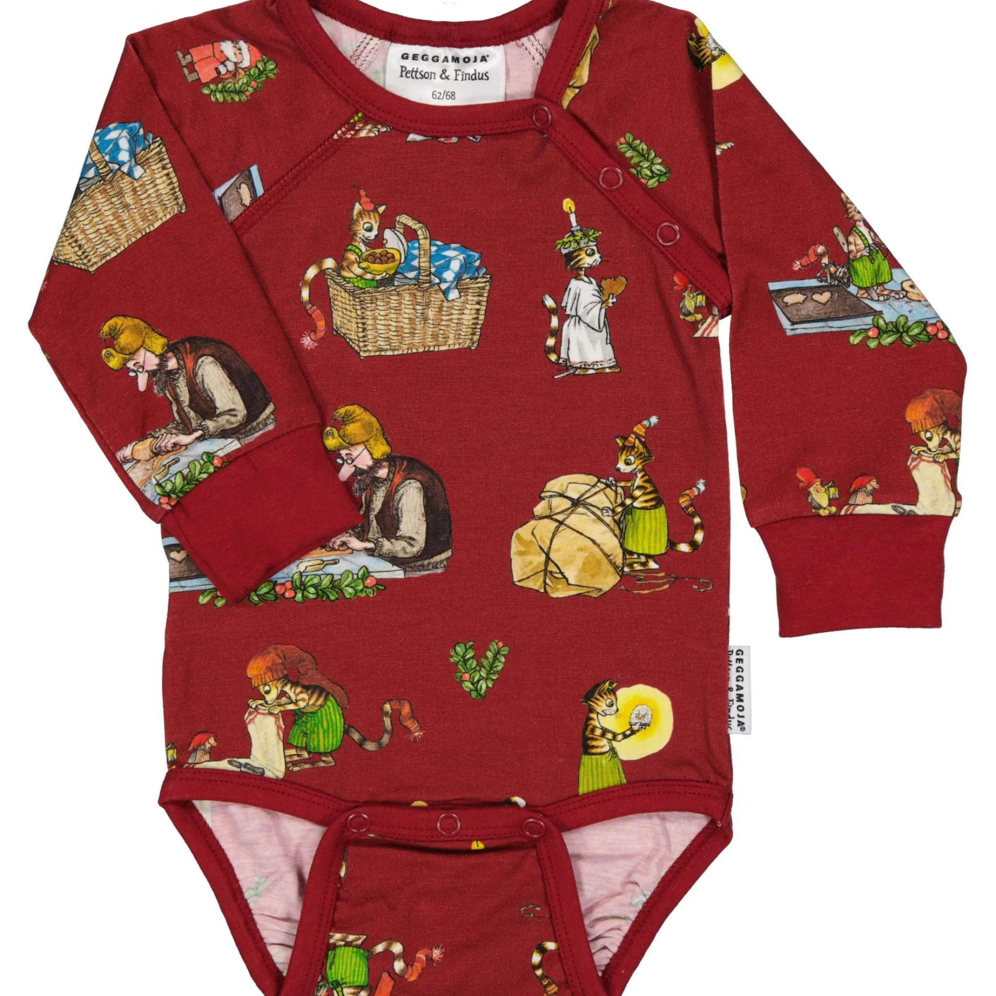Barn Geggamoja Bodys|Nyfödd<Body Pettson och Findus Röd - Julmotiv