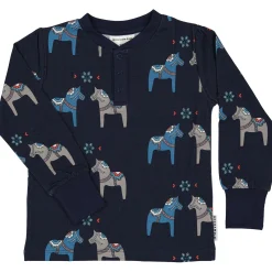 Barn Geggamoja Tröjor|Bambukläder<Farfarströja Bambu Dalahäst Navy