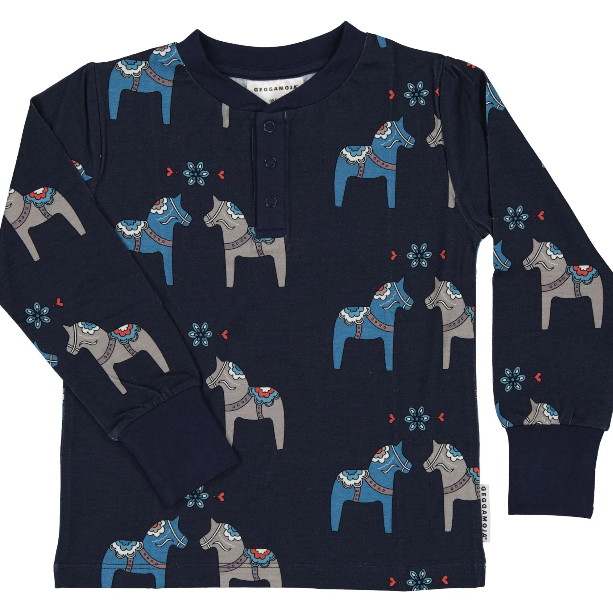 Barn Geggamoja Tröjor|Bambukläder<Farfarströja Bambu Dalahäst Navy