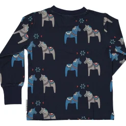 Barn Geggamoja Tröjor|Bambukläder<Farfarströja Bambu Dalahäst Navy