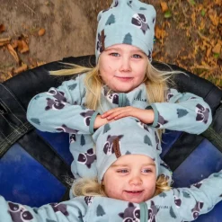 Barn Geggamoja Vintermössor<Fleecemössa Racoon Grön