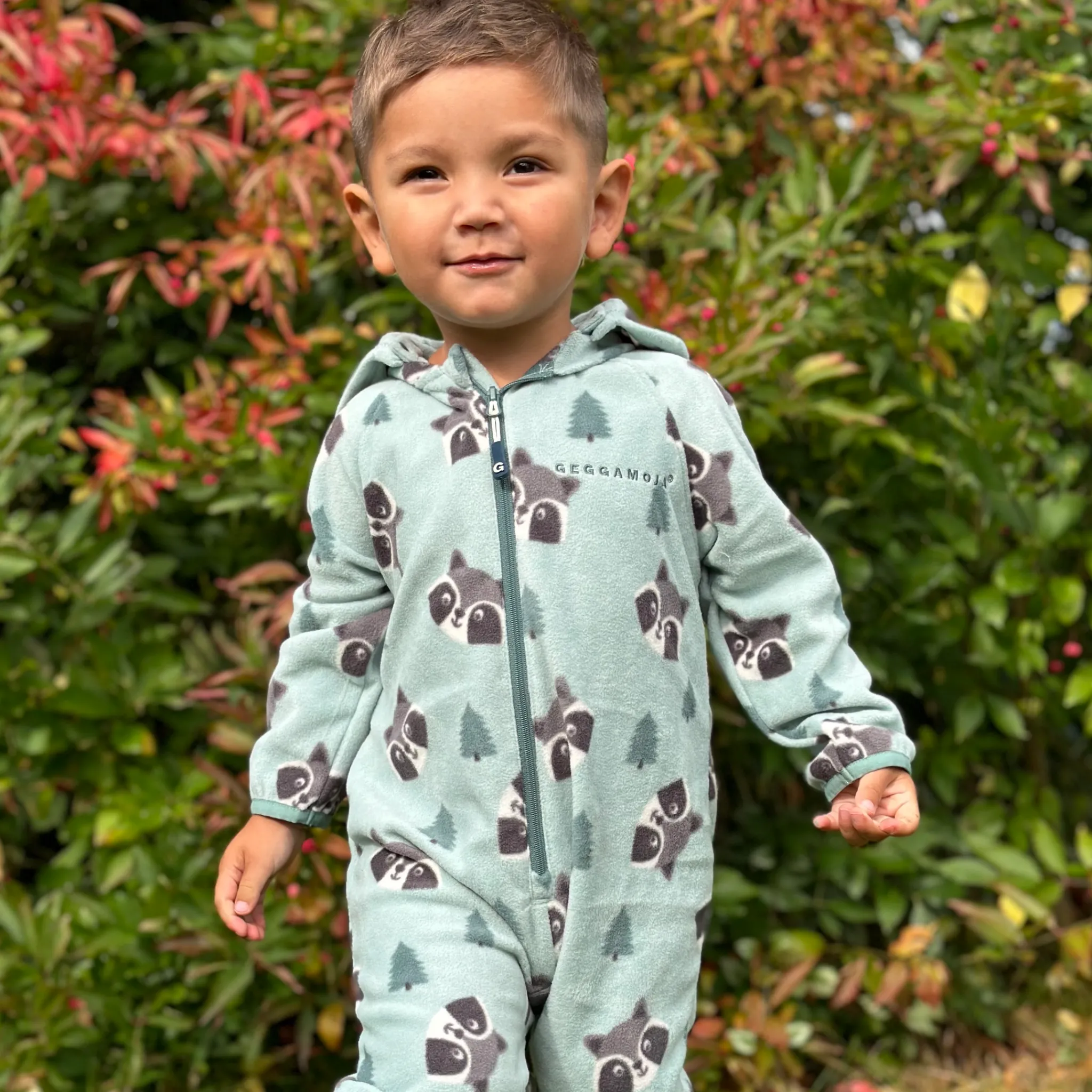 Barn Geggamoja Overaller|Fleecekläder<Fleeceoverall Racoon Grön