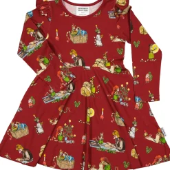 Barn Geggamoja Klänningar<Klänning Pettson och Findus Röd - Julmotiv