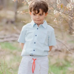 Barn Geggamoja Skjortor<Linneskjorta Ljusblå