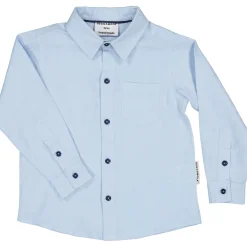 Barn Geggamoja Skjortor<Linneskjorta lång arm Ljusblå