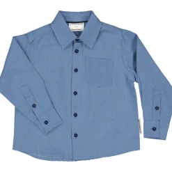 Barn Geggamoja Skjortor<Linneskjorta lång ärm Blå
