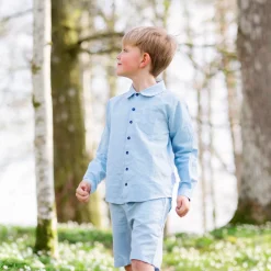 Barn Geggamoja Skjortor<Linneskjorta Långärmad Ljusblå