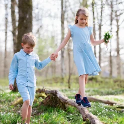 Barn Geggamoja Skjortor<Linneskjorta Långärmad Ljusblå