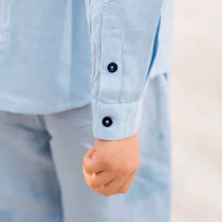 Barn Geggamoja Skjortor<Linneskjorta Långärmad Ljusblå