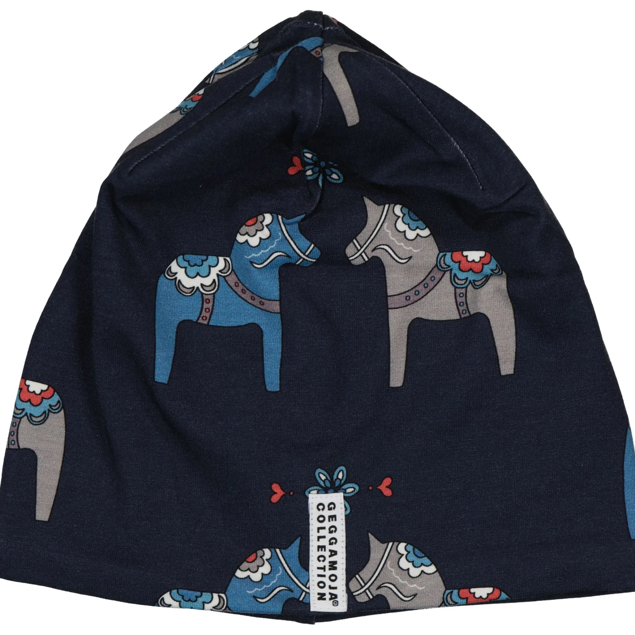 Barn Geggamoja Vintermössor|Bambukläder<Mössa Bambu fleecefodrad Dalahäst Navy