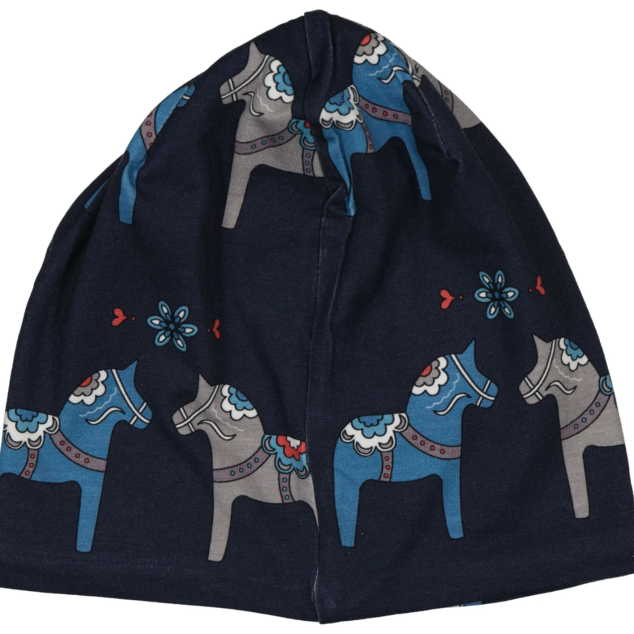 Barn Geggamoja Vintermössor|Bambukläder<Mössa Bambu fleecefodrad Dalahäst Navy