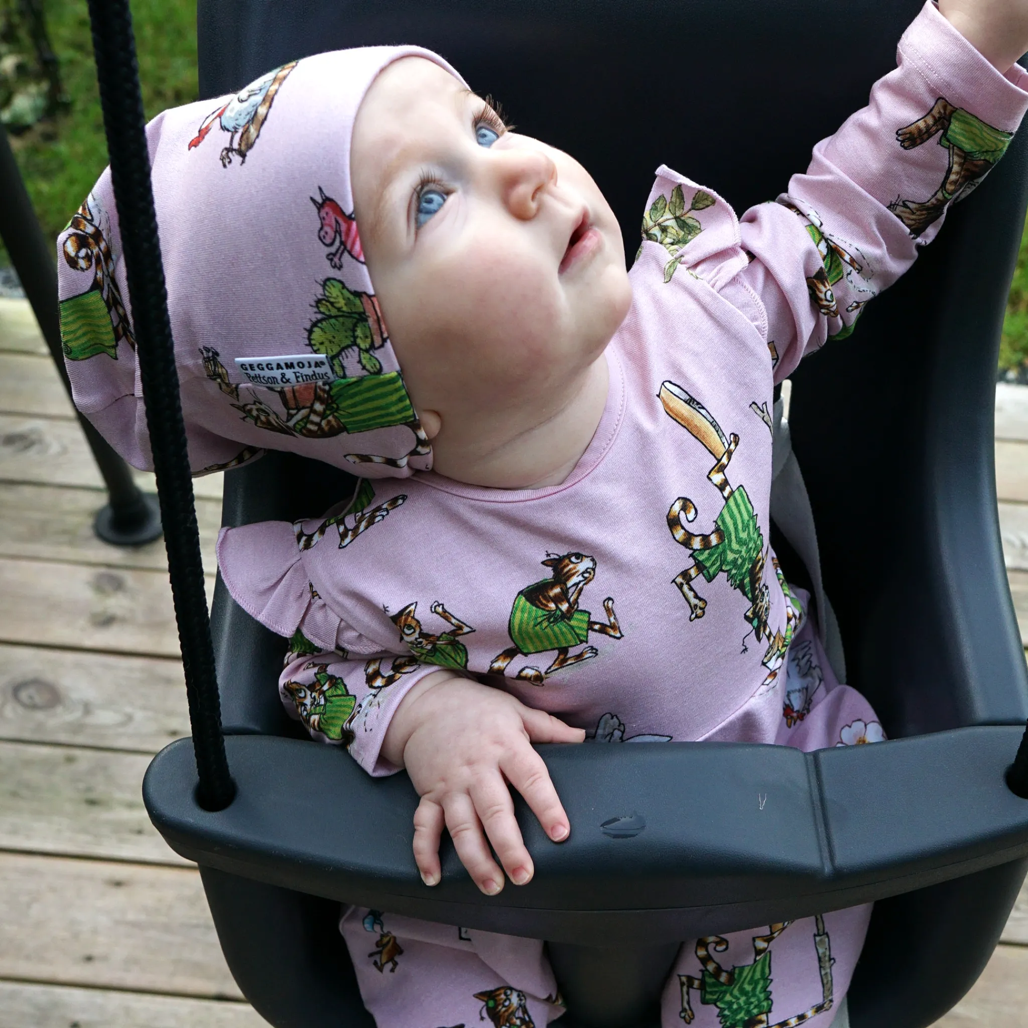 Barn Geggamoja Vintermössor<Mössa Fleecefodrad Pettson och Findus Rosa