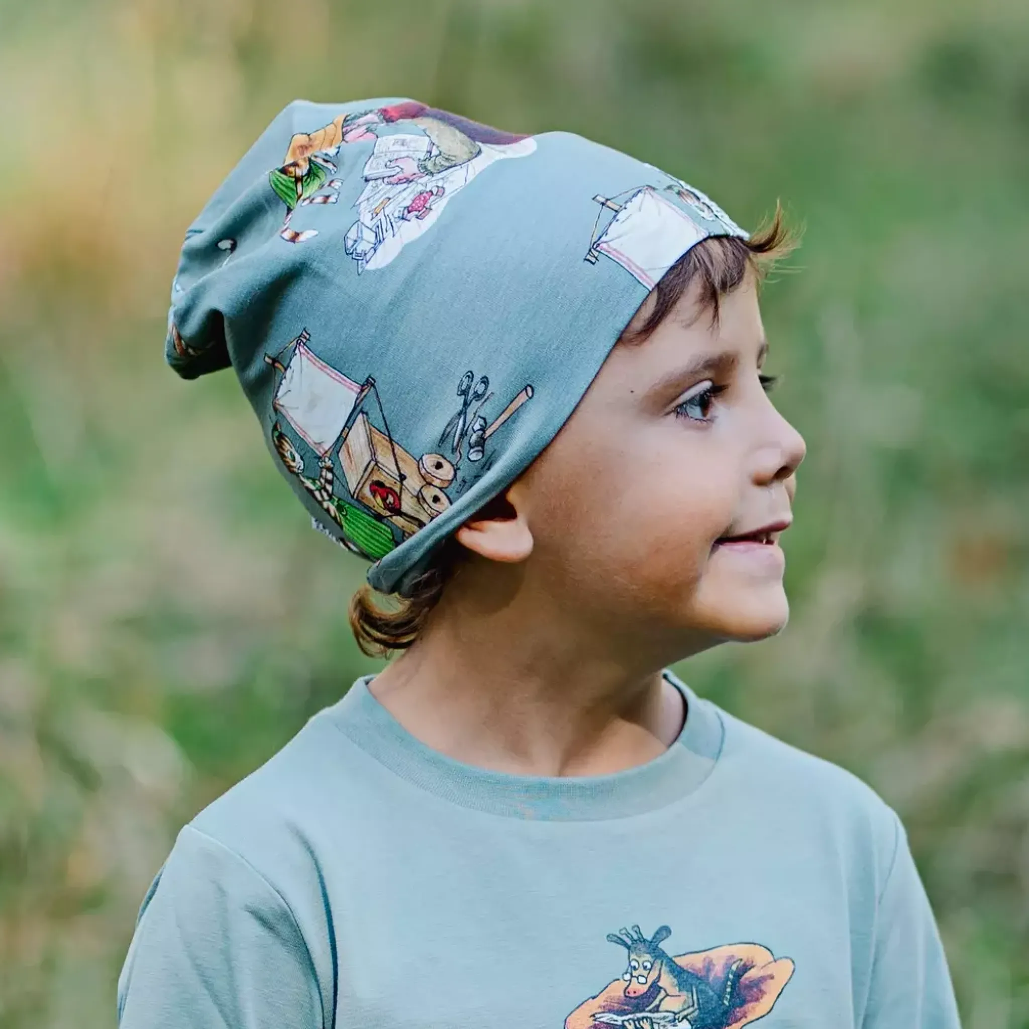 Barn Geggamoja Vintermössor<Mössa Fleecefodrad Pettson och Findus Grön