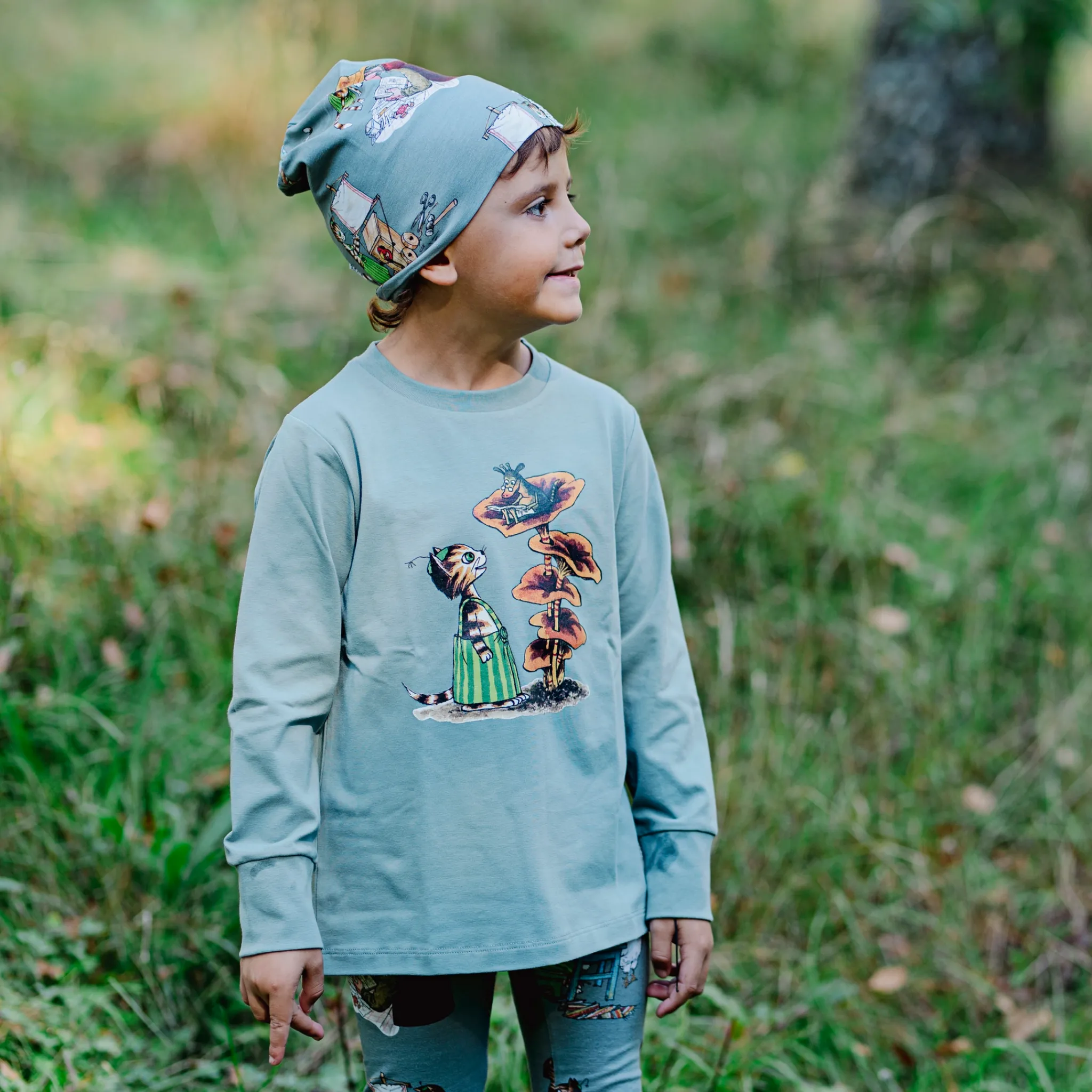 Barn Geggamoja Vintermössor<Mössa Fleecefodrad Pettson och Findus Grön