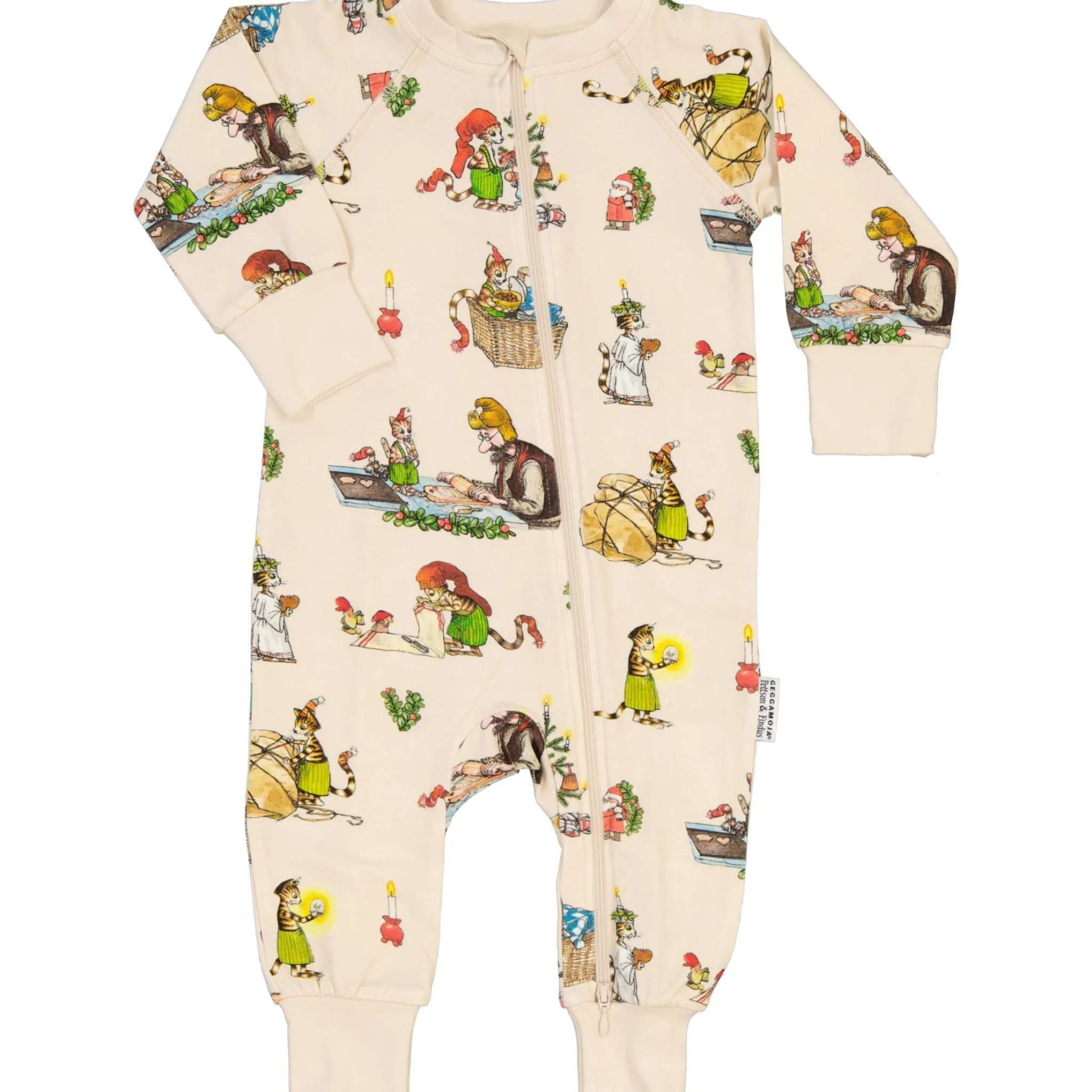 Barn Geggamoja Pyjamas Heldräkt<Pyjamas Pettson och Findus Beige -Julpyjamas