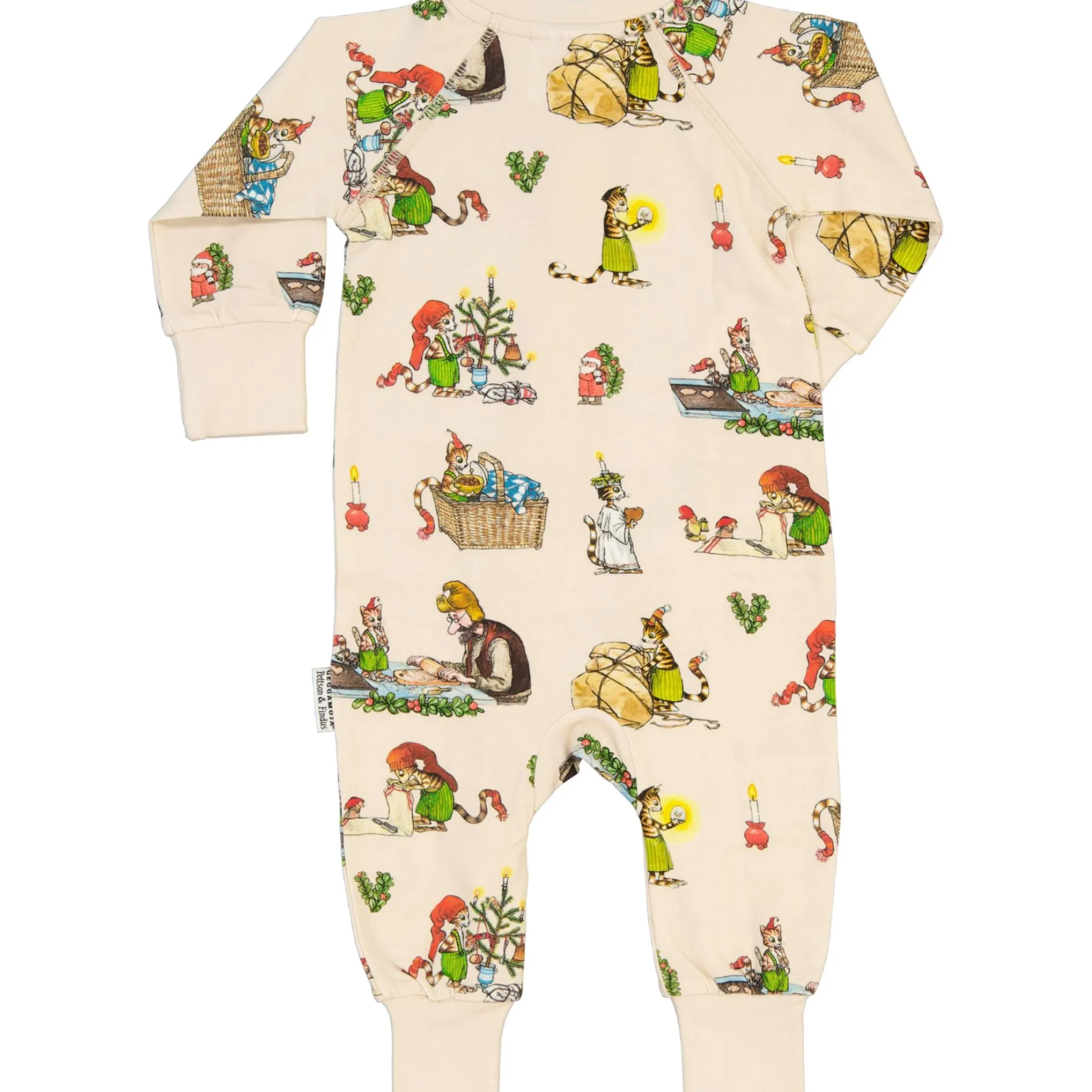 Barn Geggamoja Pyjamas Heldräkt<Pyjamas Pettson och Findus Beige -Julpyjamas