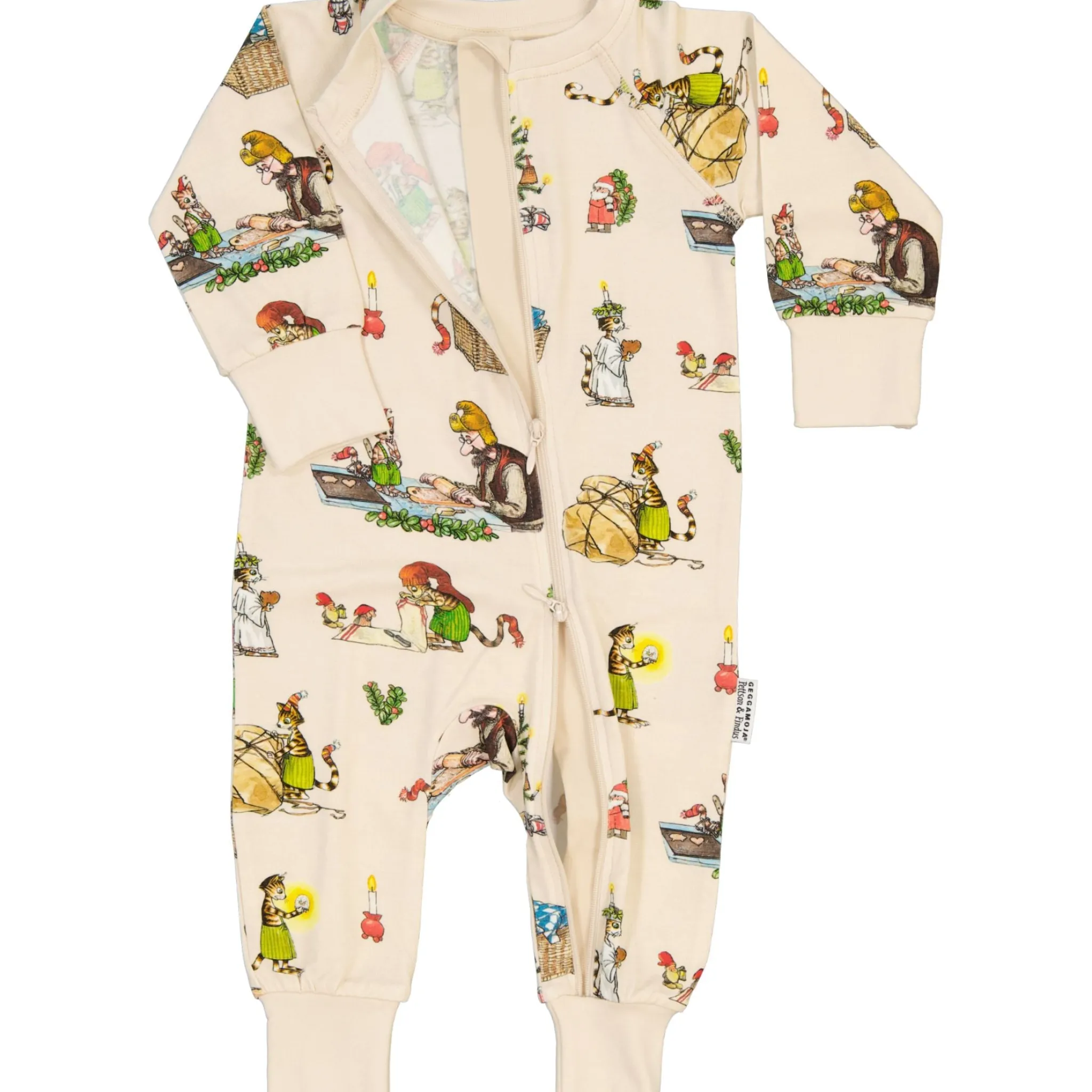 Barn Geggamoja Pyjamas Heldräkt<Pyjamas Pettson och Findus Beige -Julpyjamas