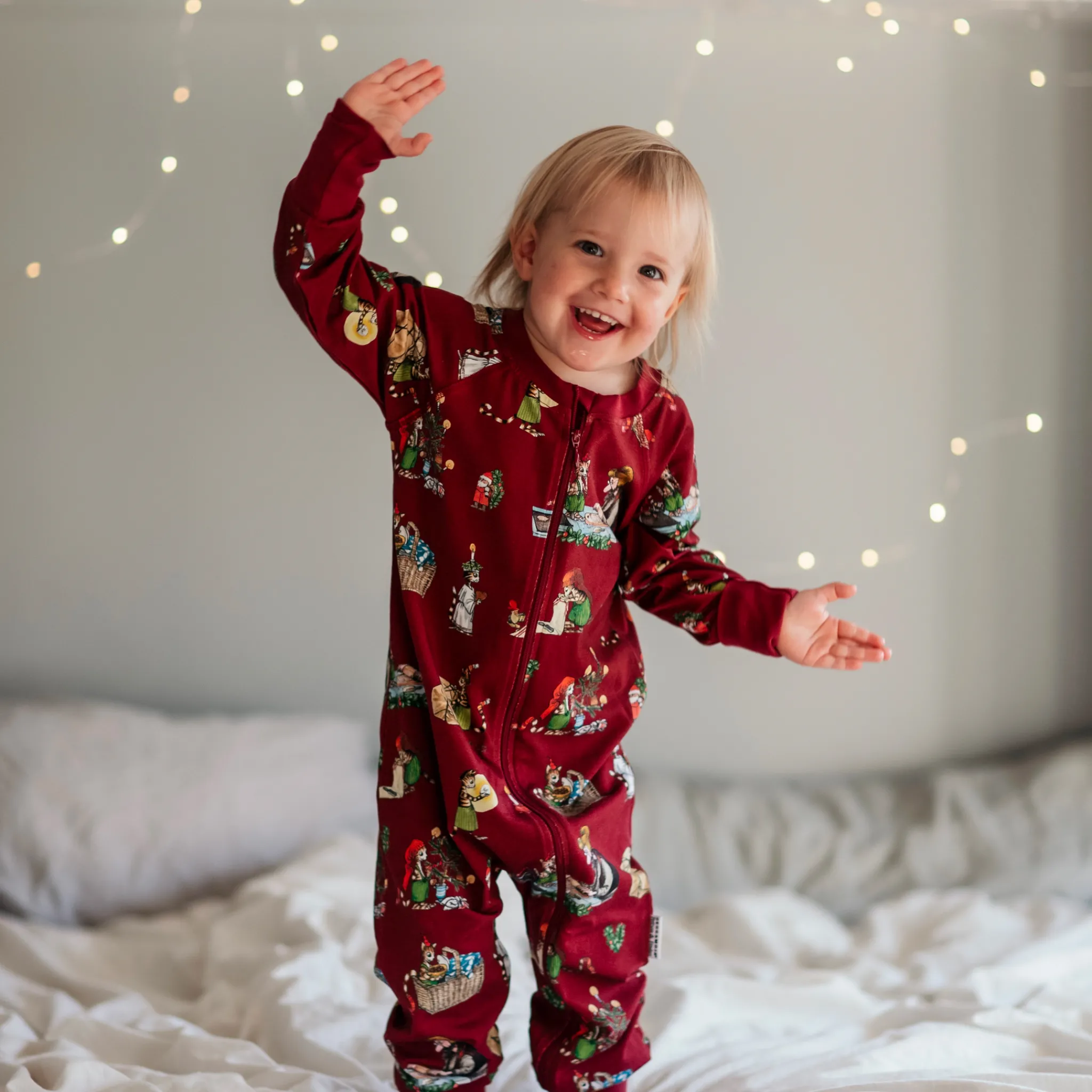 Barn Geggamoja Pyjamas Heldräkt<Pyjamas Pettson och Findus Röd- Julpyjamas