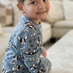 Barn Geggamoja Pyjamas Tvådelad|Bambukläder<Pyjamas tvådelad Bambu Bulldog Blå