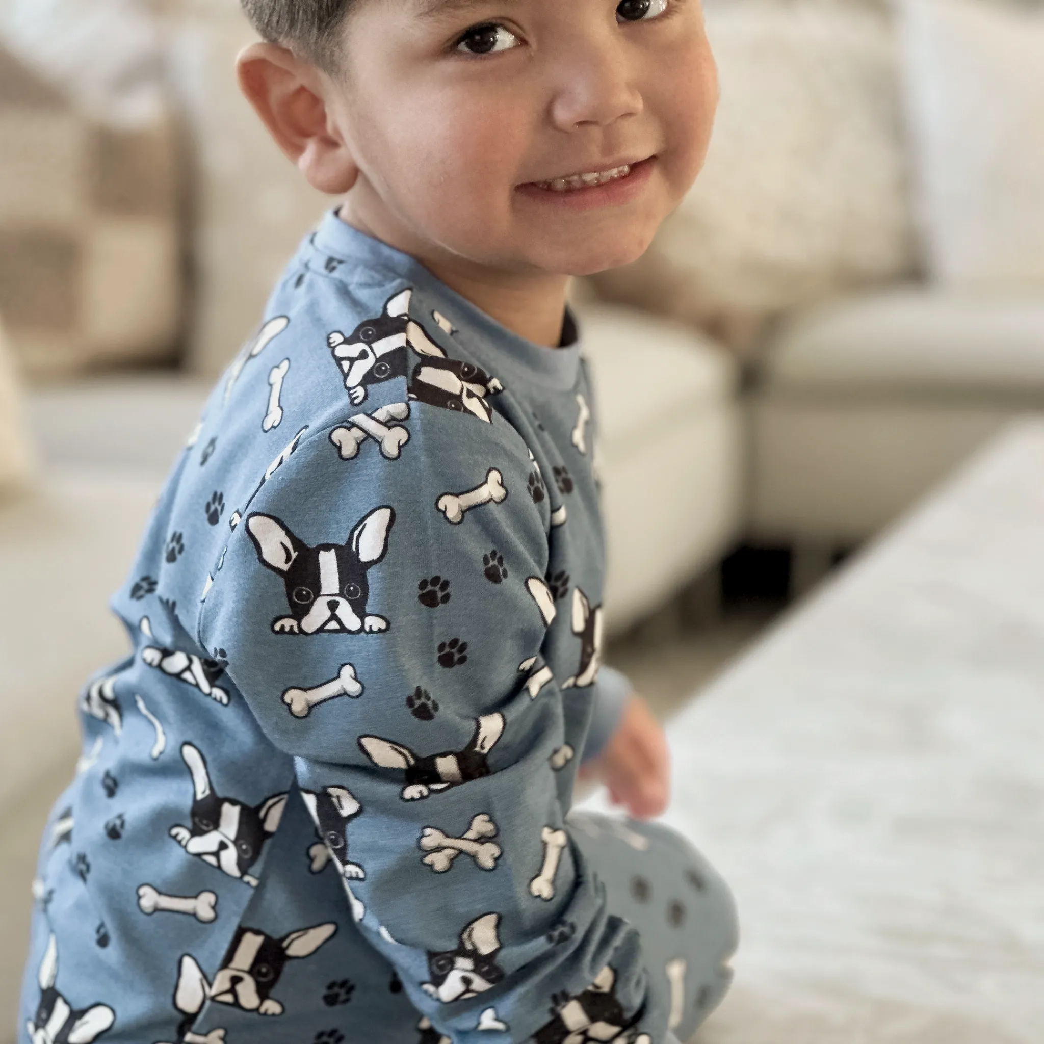 Barn Geggamoja Pyjamas Tvådelad|Bambukläder<Pyjamas tvådelad Bambu Bulldog Blå