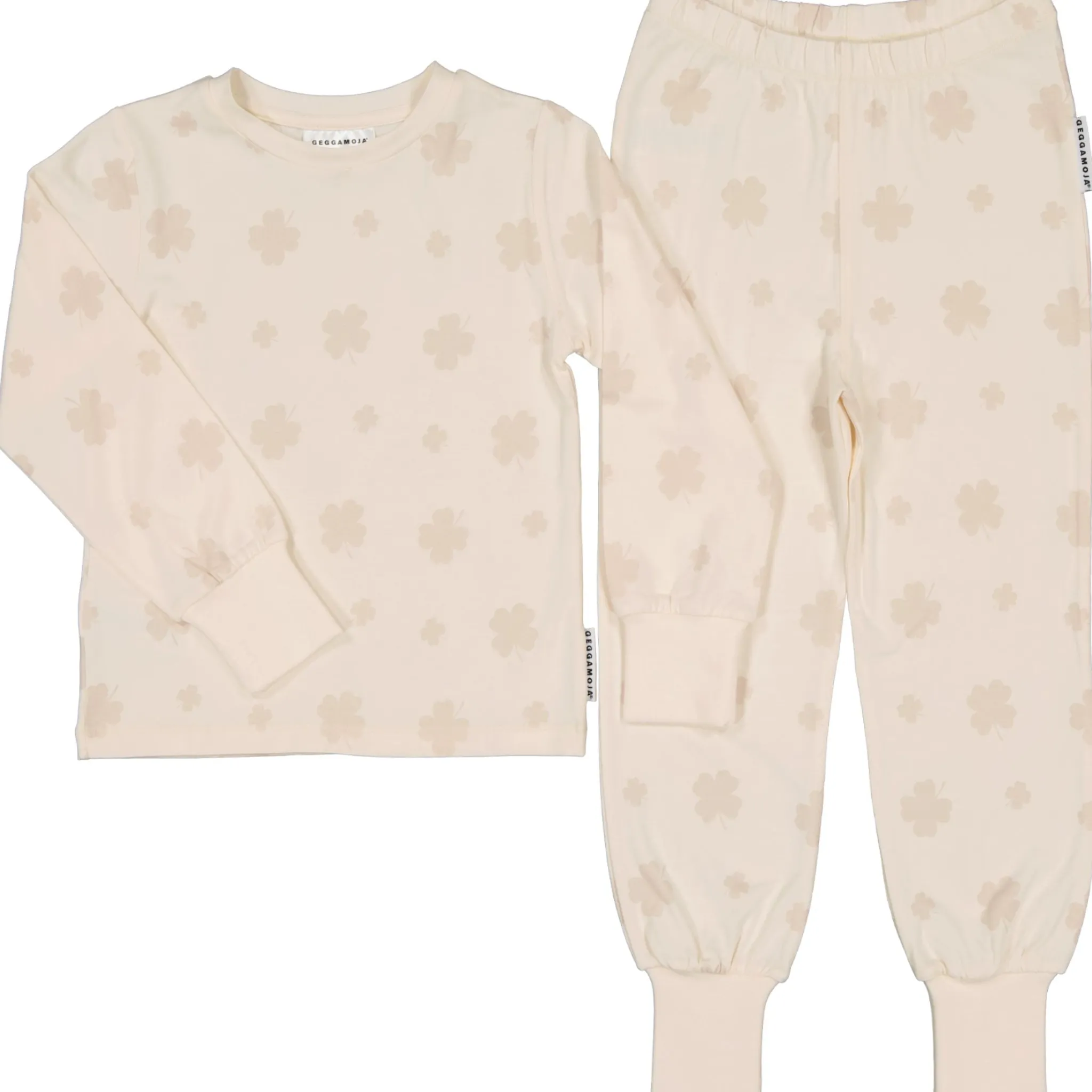 Barn Geggamoja Pyjamas Tvådelad|Bambukläder<Pyjamas tvådelad Bambu Klöver Beige