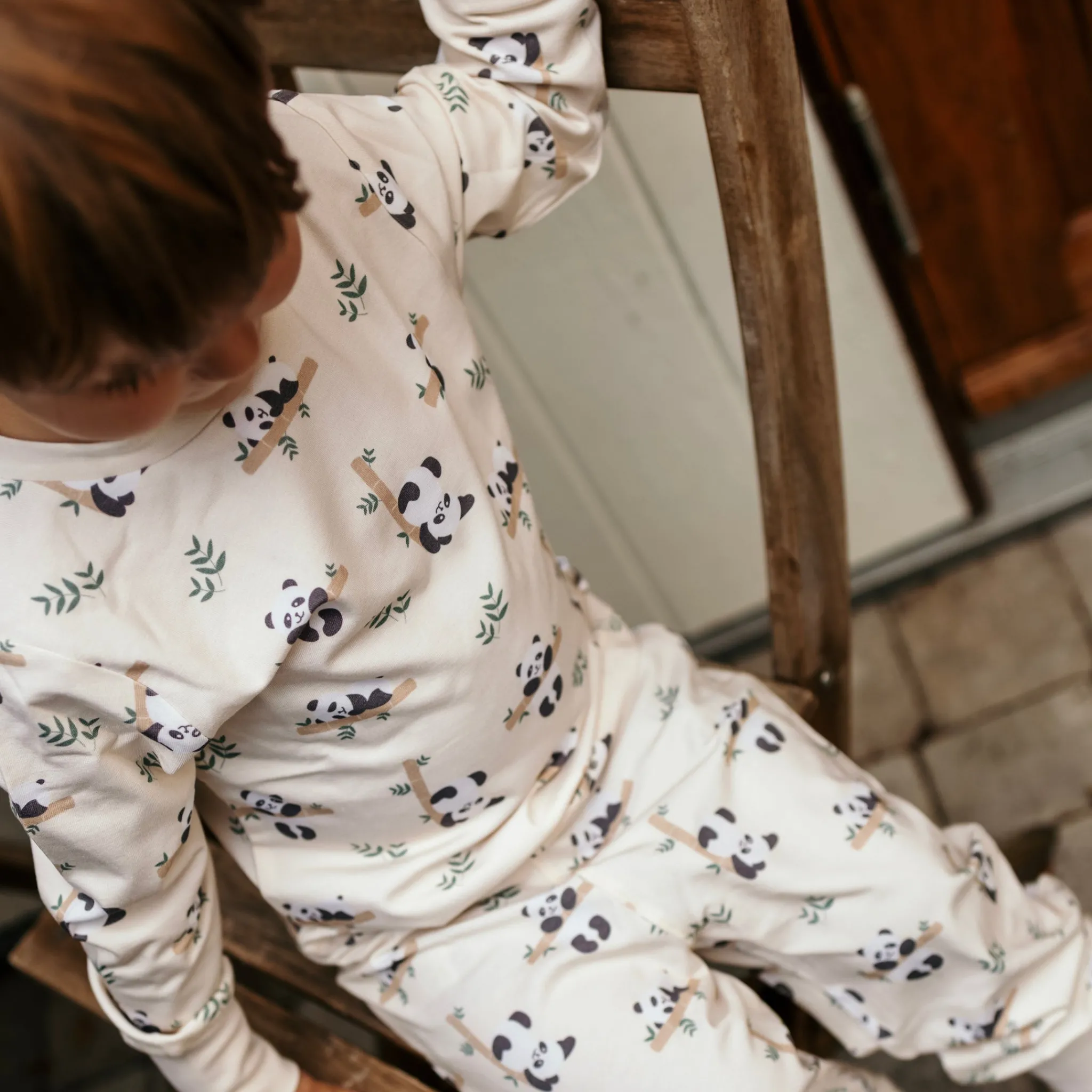 Barn Geggamoja Pyjamas Tvådelad|Bambukläder<Pyjamas tvådelad Bambu Panda Beige