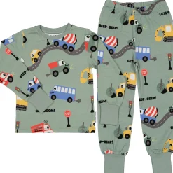 Barn Geggamoja Pyjamas Tvådelad|Bambukläder<Pyjamas tvådelad Bambu Traktor Grön