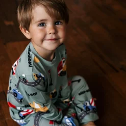 Barn Geggamoja Pyjamas Tvådelad|Bambukläder<Pyjamas tvådelad Bambu Traktor Grön