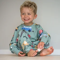 Barn Geggamoja Pyjamas Tvådelad|Bambukläder<Pyjamas tvådelad Bambu Traktor Grön
