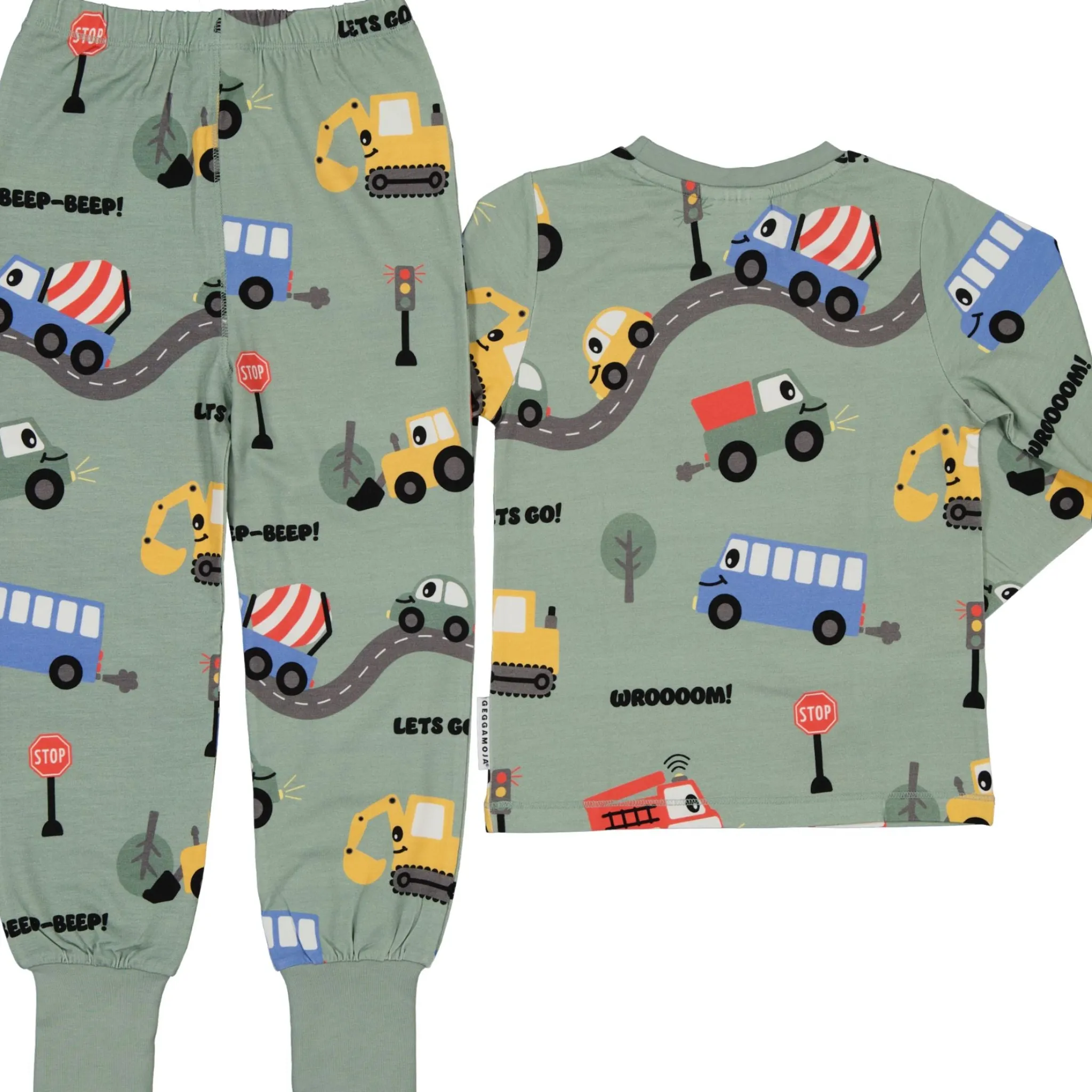 Barn Geggamoja Pyjamas Tvådelad|Bambukläder<Pyjamas tvådelad Bambu Traktor Grön