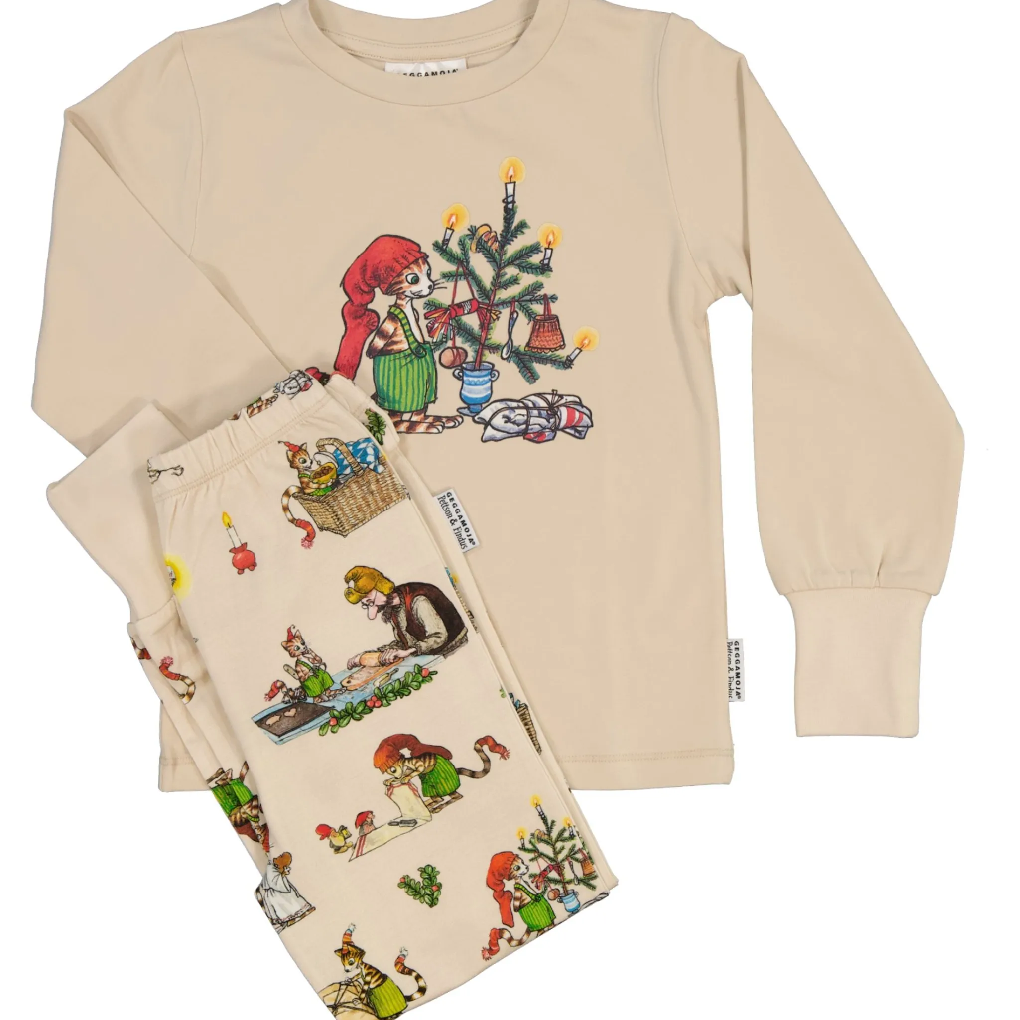 Barn Geggamoja Pyjamas Tvådelad<Pyjamas tvådelad Pettson och Findus Beige - Julpyjamas