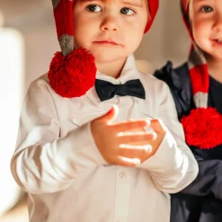 Barn Geggamoja Skjortor<Skjorta med fluga Vit/Marinblå