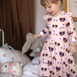 Barn Geggamoja Klänningar|Bambukläder<Snurrklänning Bambu Cool Cats Rosa