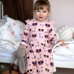 Barn Geggamoja Klänningar|Bambukläder<Snurrklänning Bambu Cool Cats Rosa