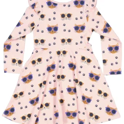Barn Geggamoja Klänningar|Bambukläder<Snurrklänning Bambu Cool Cats Rosa