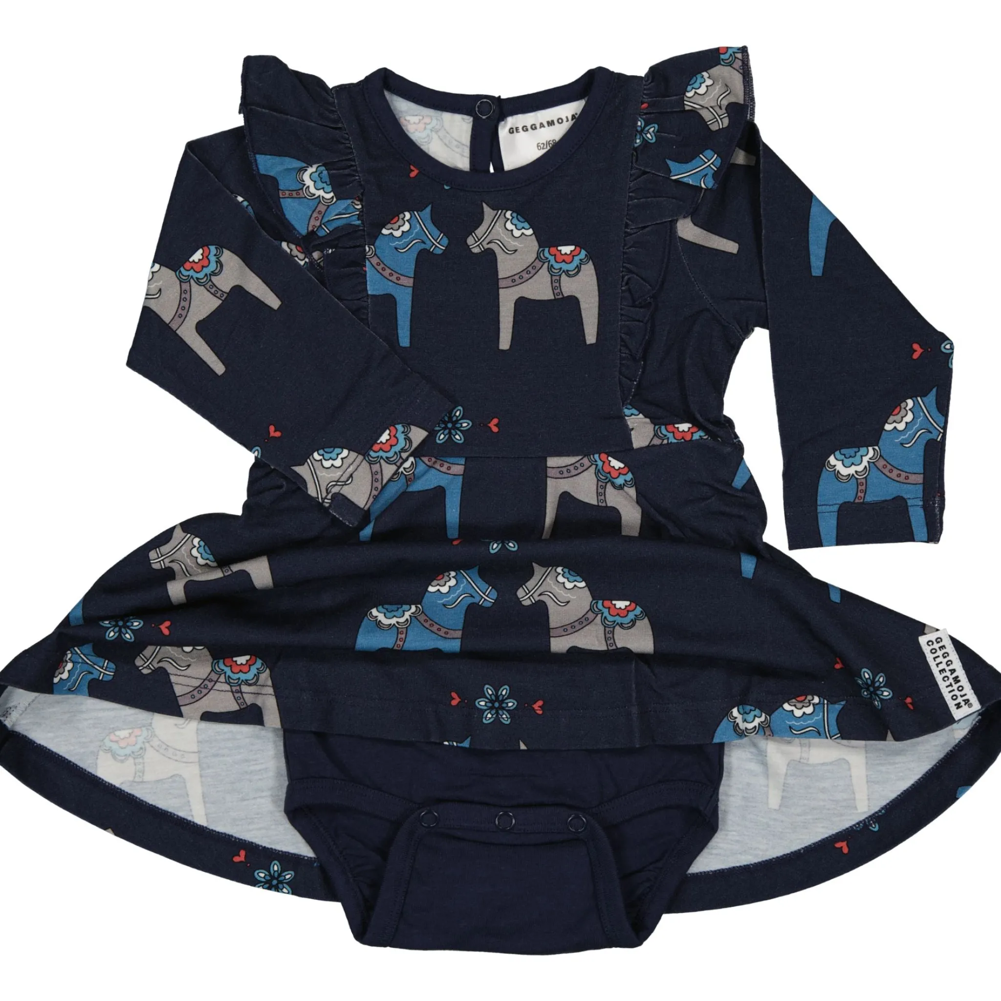 Barn Geggamoja Klänningar|Bambukläder<Snurrklänning Bambu Dalahäst Navy