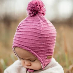 Barn Geggamoja Vintermössor|Hjälmössor<Stickad Hjälmmössa Rosa