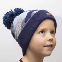 Barn Geggamoja Vintermössor<Stickad mössa Blå Kamo