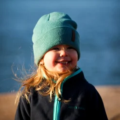 Barn Geggamoja Vintermössor<Stickad mössa Petrol