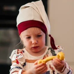 Barn Geggamoja Vintermössor<Tomteluva bomull Beige