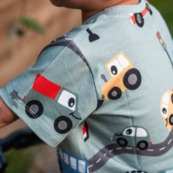Barn Geggamoja T-Shirts|Bambukläder<T-shirt Bambu Traktor Grön