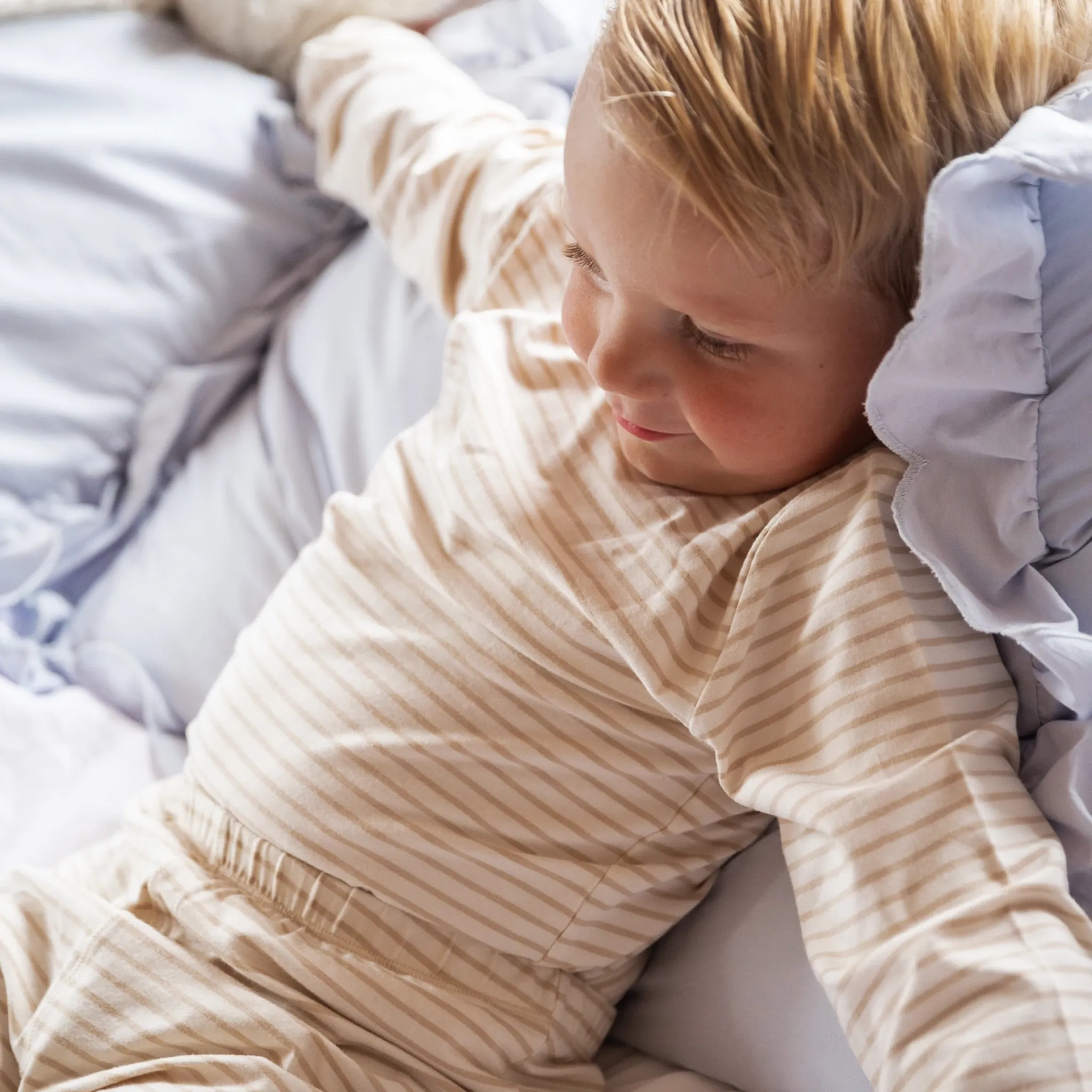 Barn Geggamoja Pyjamas Tvådelad|Bambukläder<Tvådelad Pyjamas Bambu Classic Vit/Beige