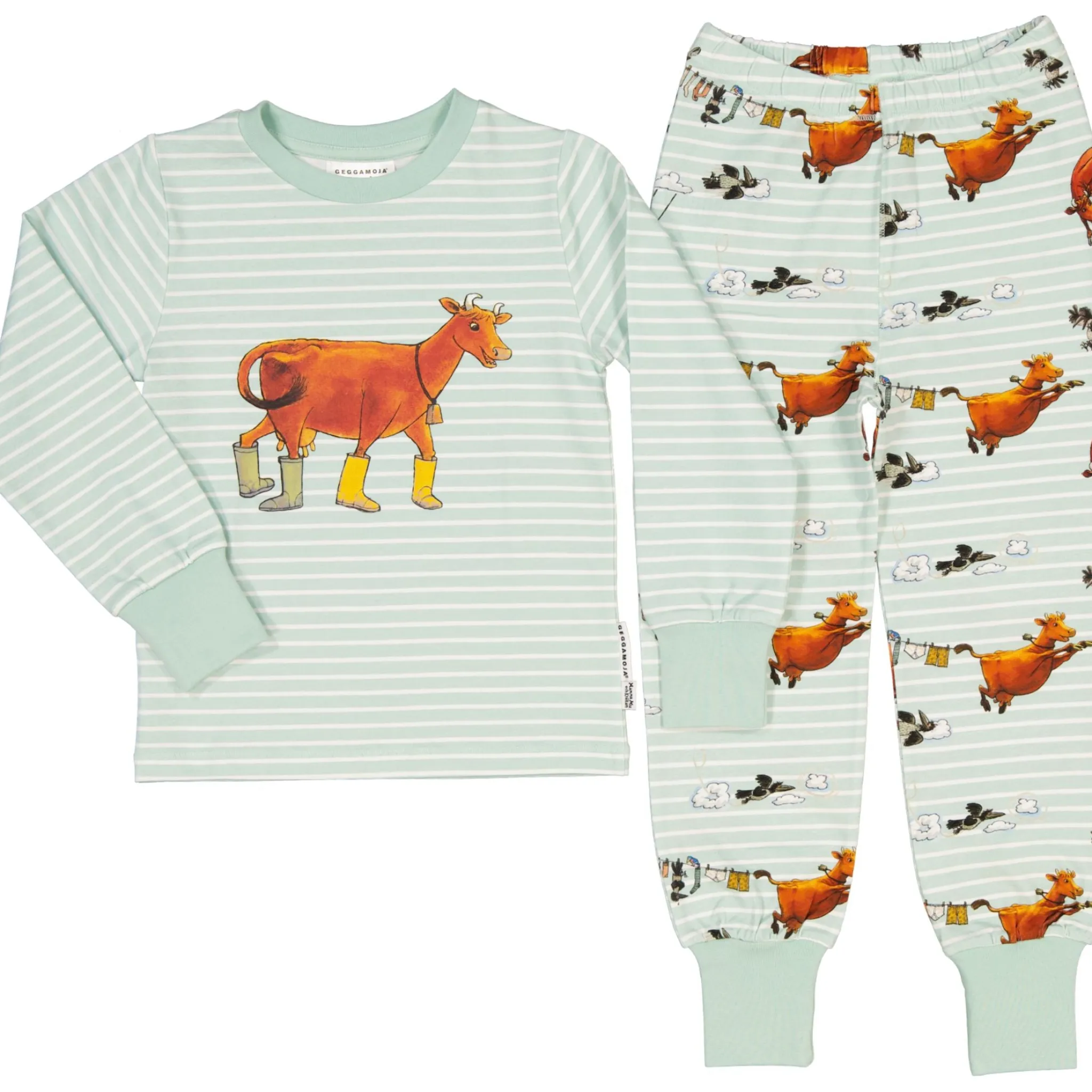 Barn Geggamoja Pyjamas Tvådelad<Tvådelad Pyjamas Mamma Mu och Kråkan Mint/Vit