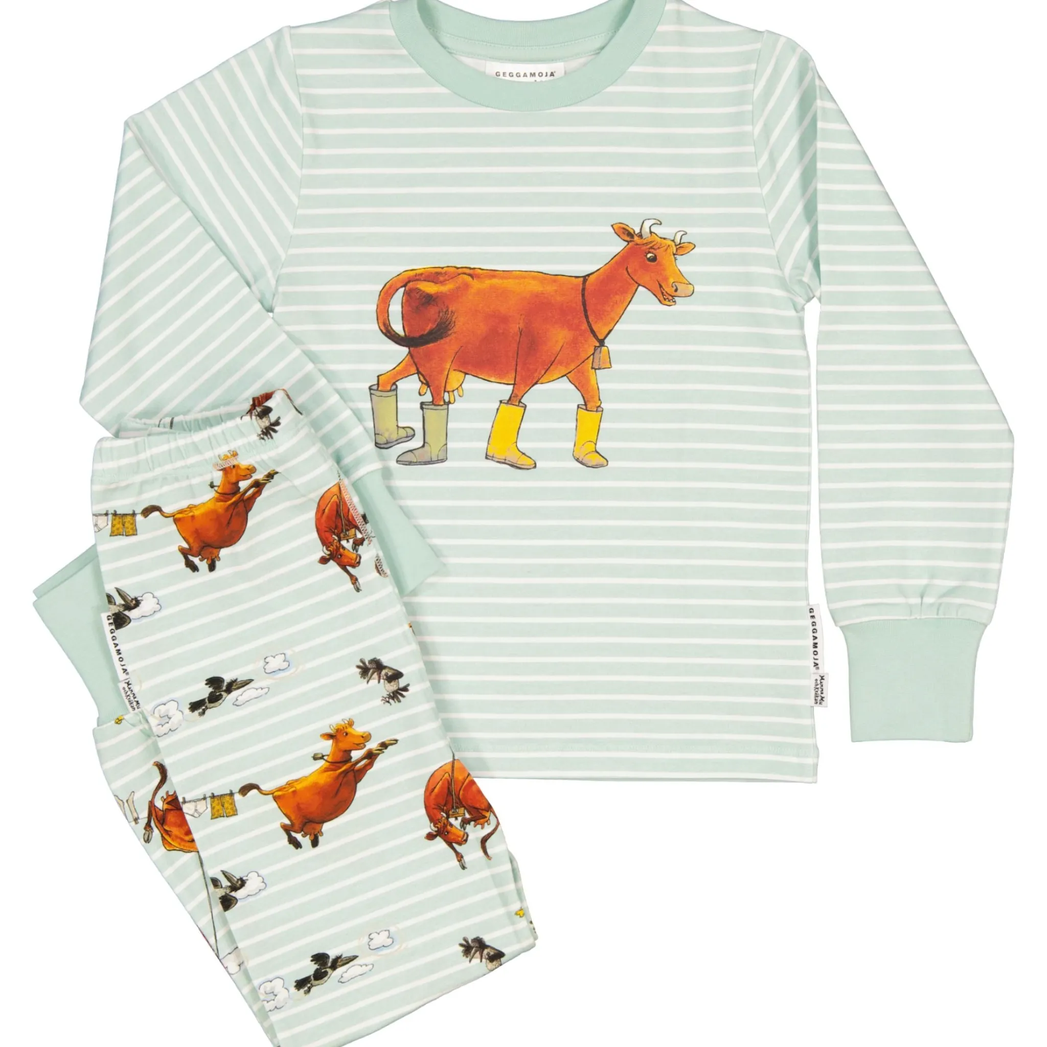 Barn Geggamoja Pyjamas Tvådelad<Tvådelad Pyjamas Mamma Mu och Kråkan Mint/Vit
