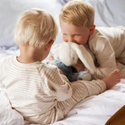 Barn Geggamoja Pyjamas Heldräkt|Bambukläder<Tvåvägs-zip Pyjamas Bambu Classic Vit/Beige