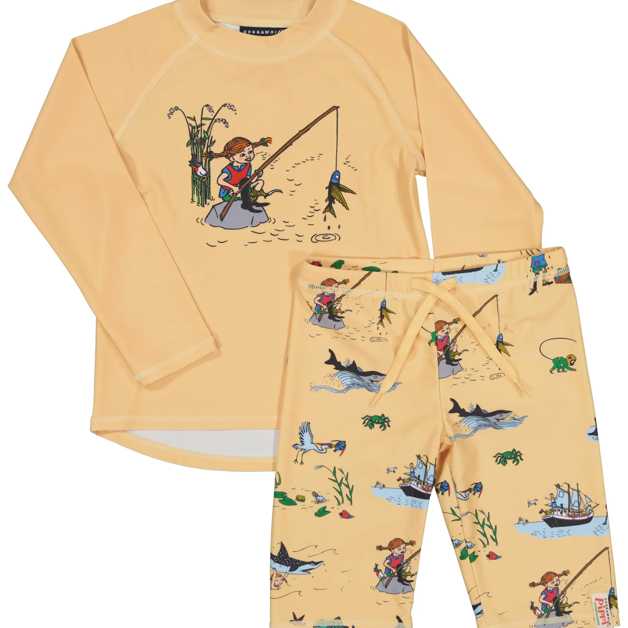 Barn Geggamoja Uv-Badkläder<UV-set Pippi Långstrump Gul