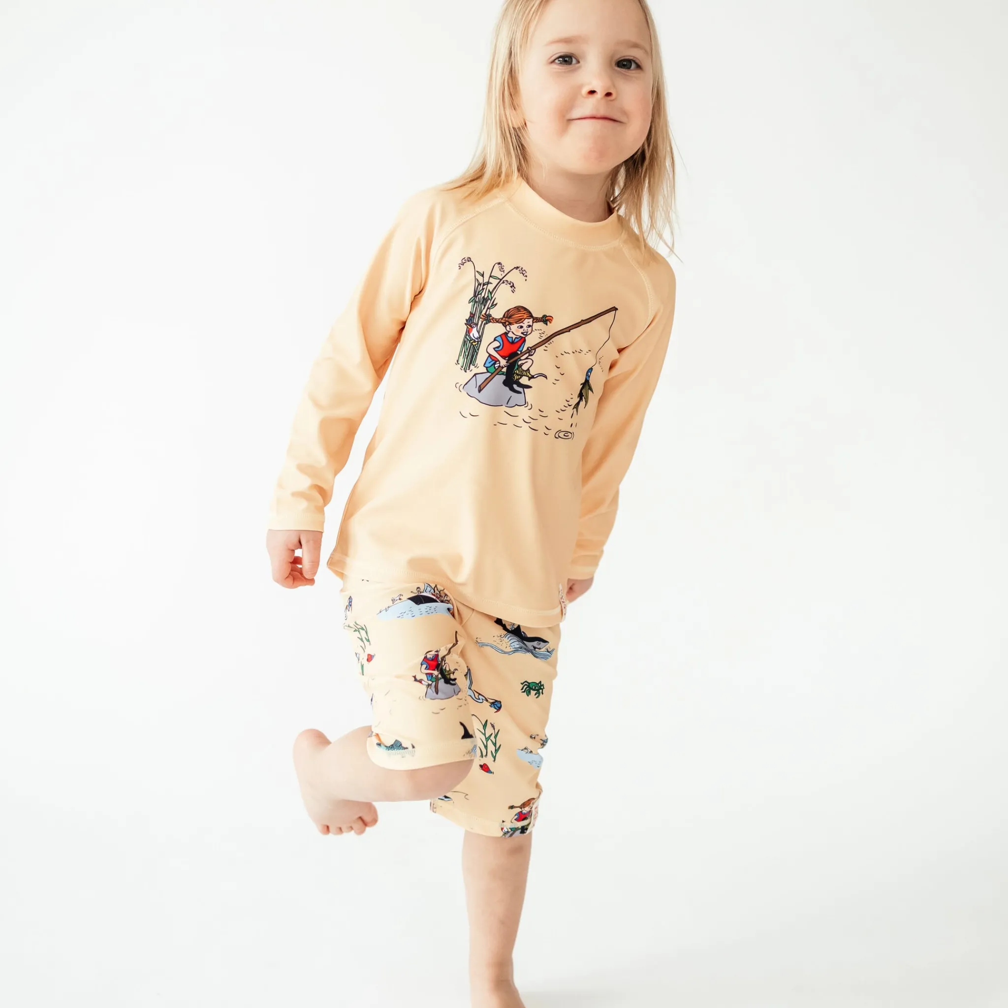 Barn Geggamoja Uv-Badkläder<UV-set Pippi Långstrump Gul