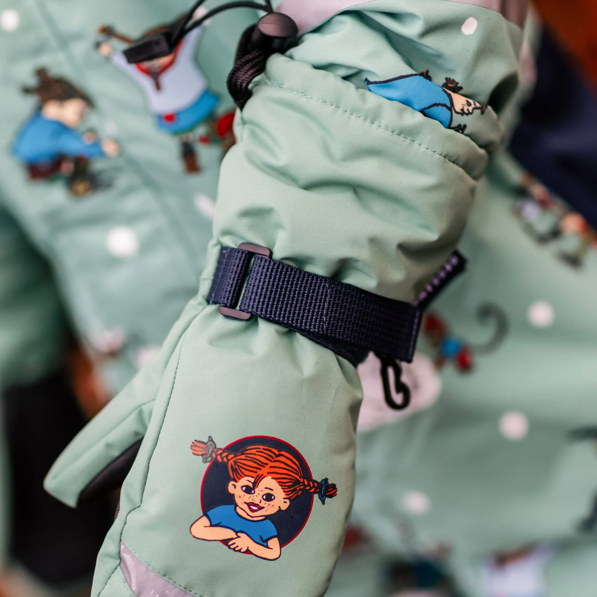 Barn Geggamoja Handskar Och Vantar<Vintervantar Pippi Långstrump Grå/Grön